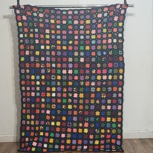 Vintage Handmade Granny Square Afghan Boho Crochet Blanket 52x64